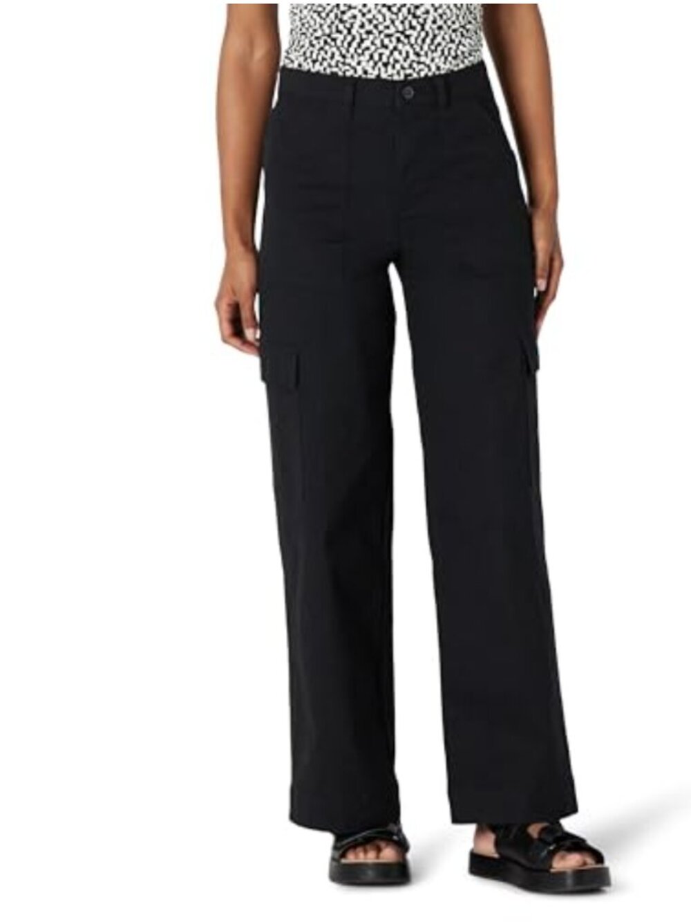 High-Rise Relaxed Fit Wide Leg Cargo Pants Full Length Stretch Cotton Twill